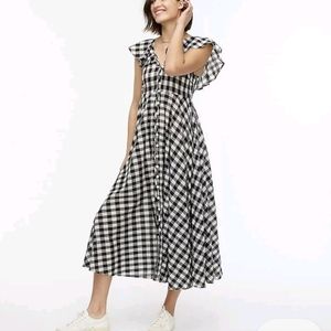 JCrew Beachwear Button-up ruffle long dress in gingham XS Gray Black 100% Cotton